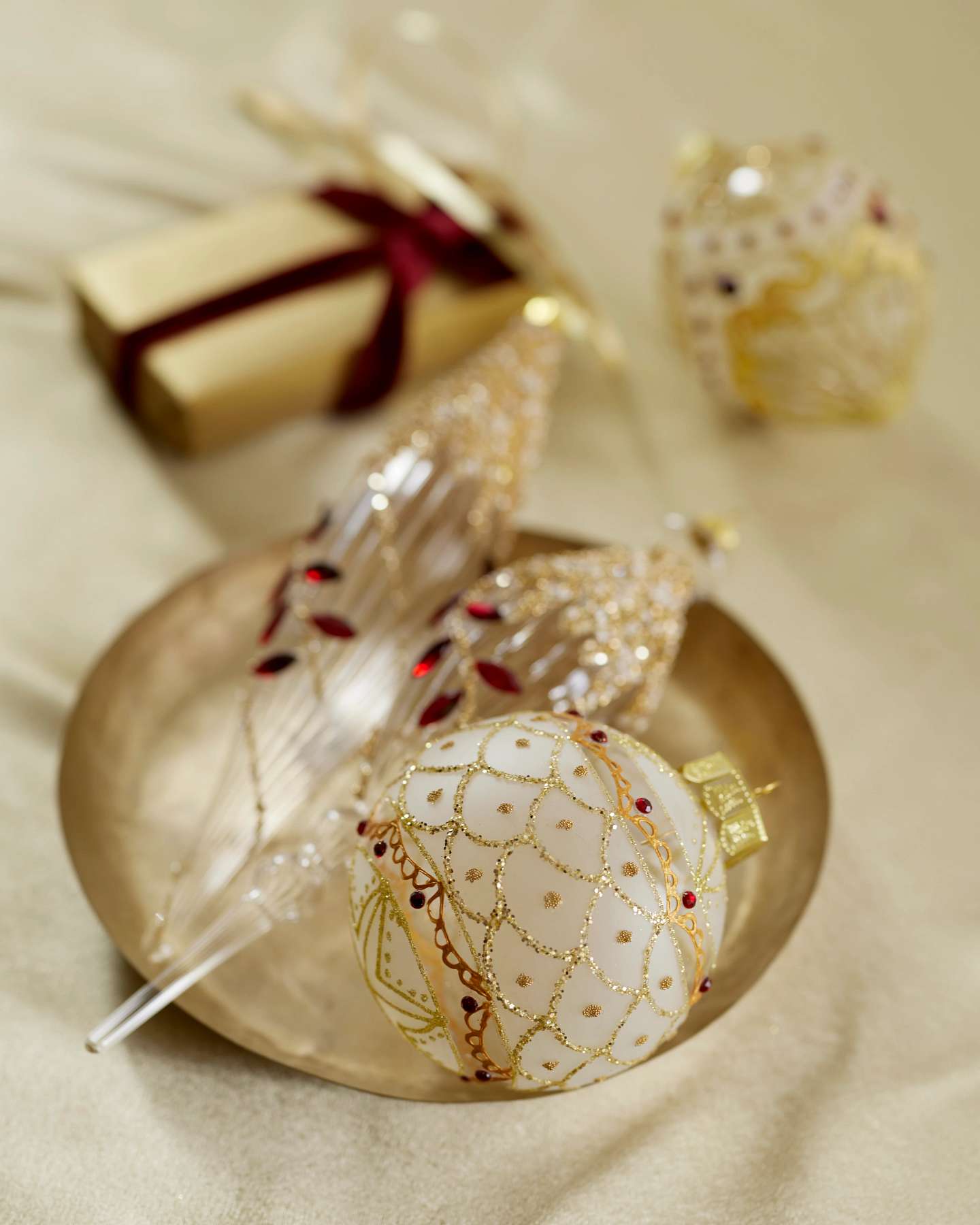 Burgundy & Gold Gilded Glory Mixed Glass Ornament Set
