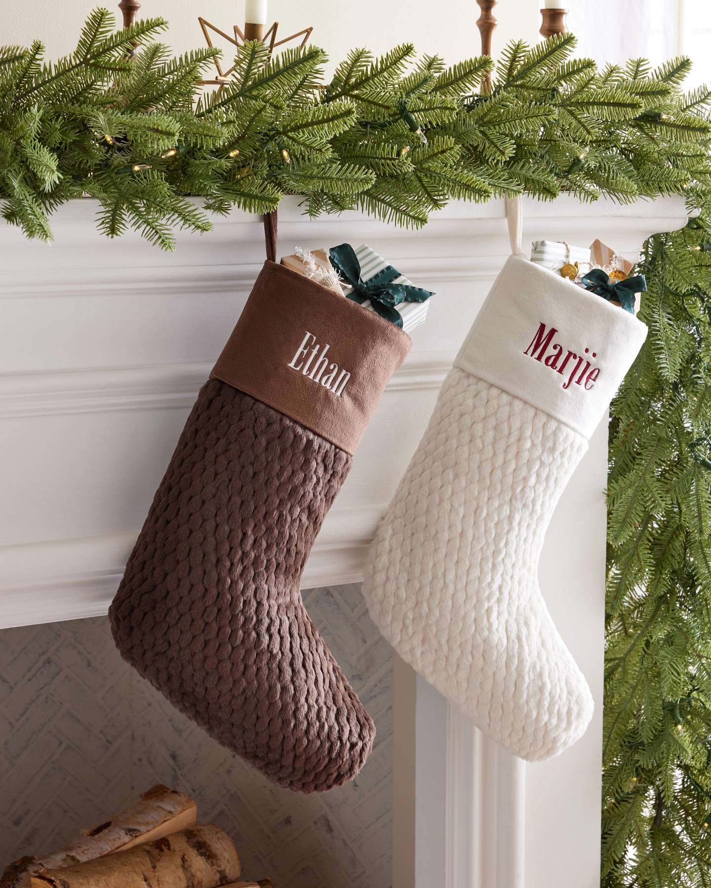 Dark Brown Faux Fur Quilted Christmas Stockings