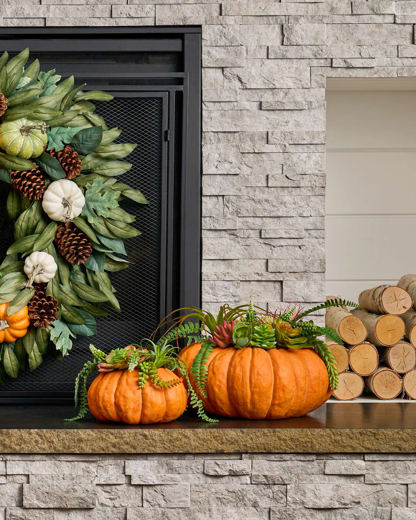 Balsam Hill Succulent Harvest Pumpkin Artificial Fall Centerpiece with Seasonal Decor