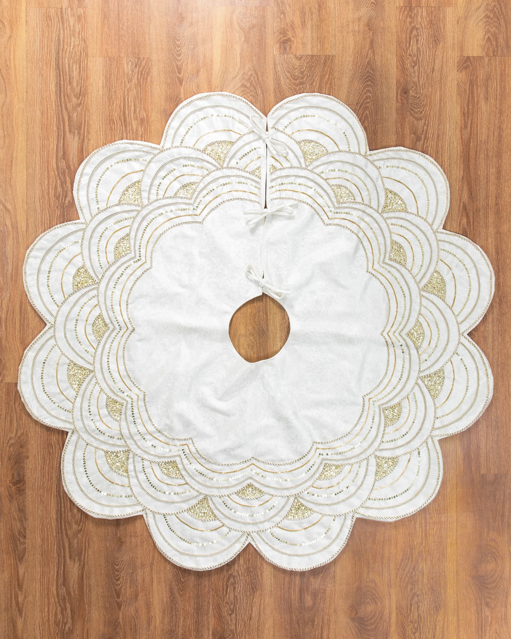 Ivory Antoinette Beaded Christmas Tree Skirt | Balsam Hill