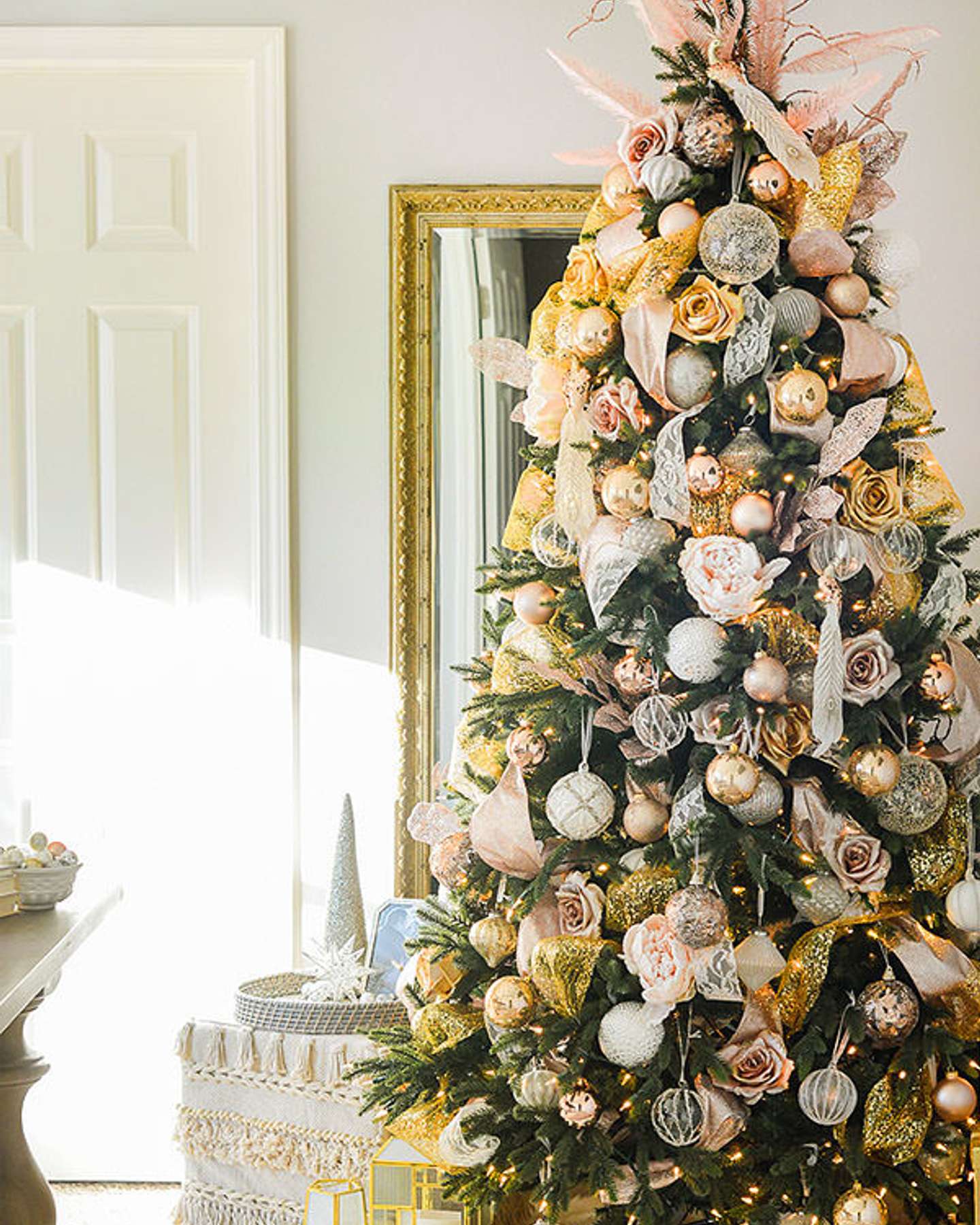 Balsam Hill Saratoga Spruce Artificial Christmas Tree Festive Display on Blog