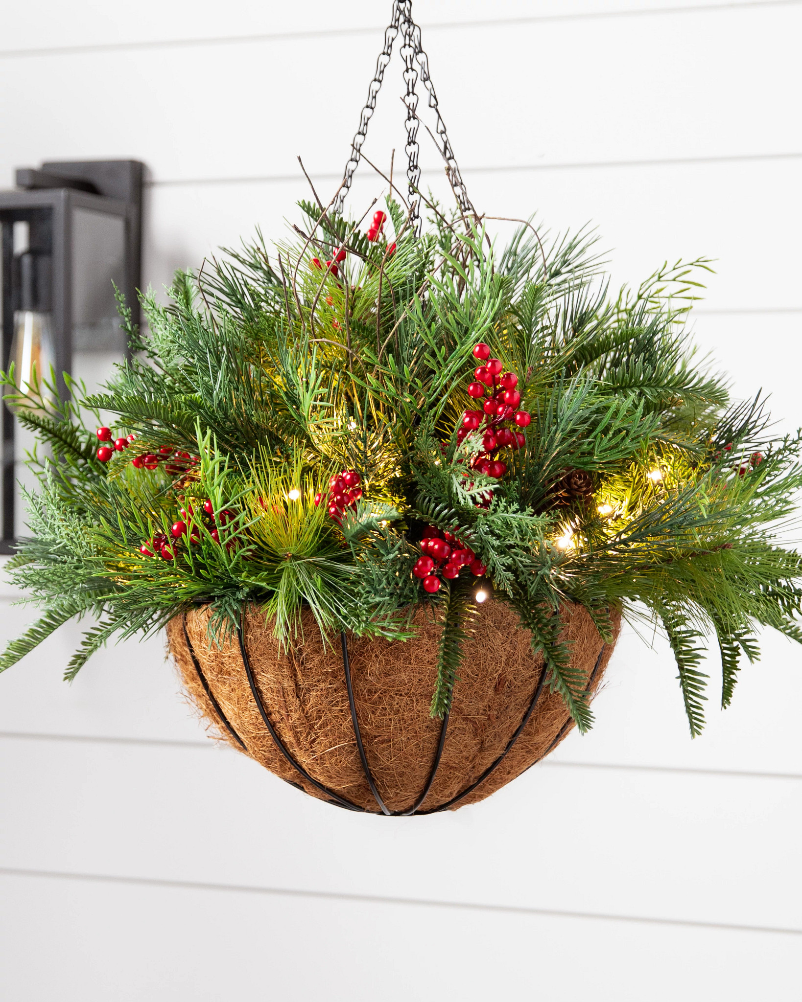 Outdoor Red Berry Pine Hanging Basket