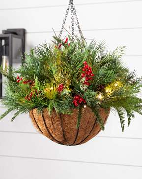 Outdoor Red Berry Pine Hanging Basket Outdoor Red Berry Pine Hanging Basket