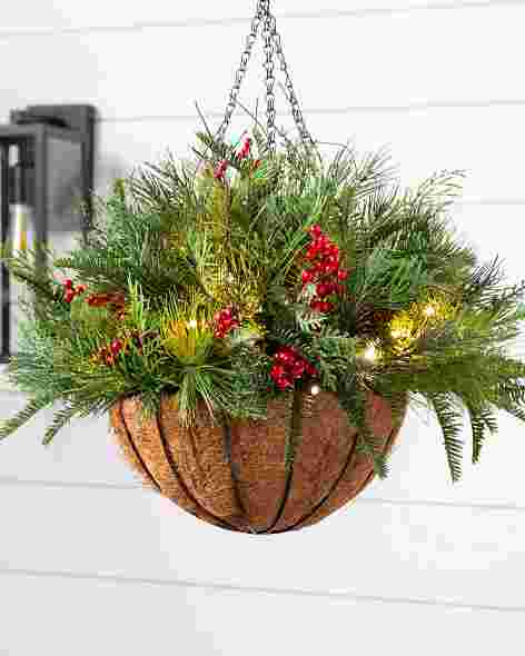 Outdoor Red Berry Pine Hanging Basket by Balsam Hill