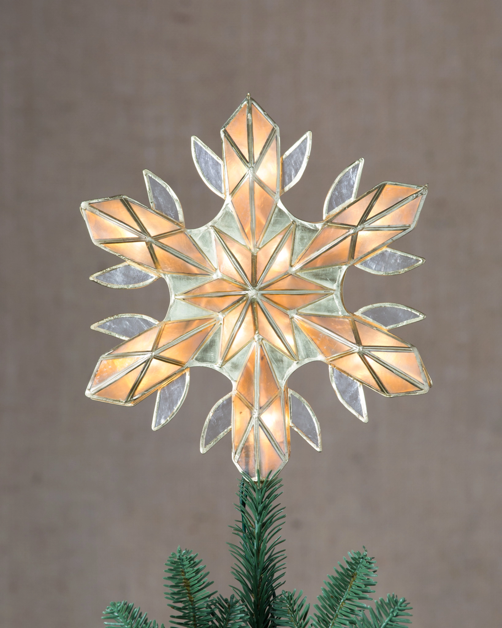 Capiz Snowflake Lighted Christmas Tree Toppers | Balsam Hill