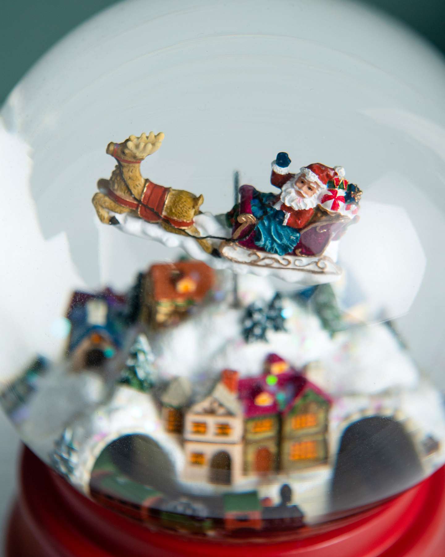 Balsam Hill Santa’s Village Animated Snow Globe Close-Up View