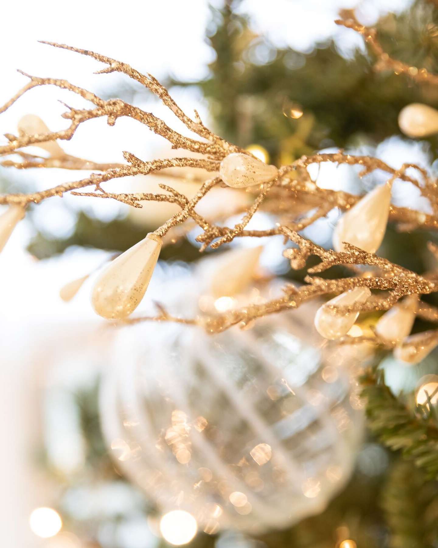 Balsam Hill Winter Pearl Glitter Artificial Christmas Tree Picks Set of 12 Display