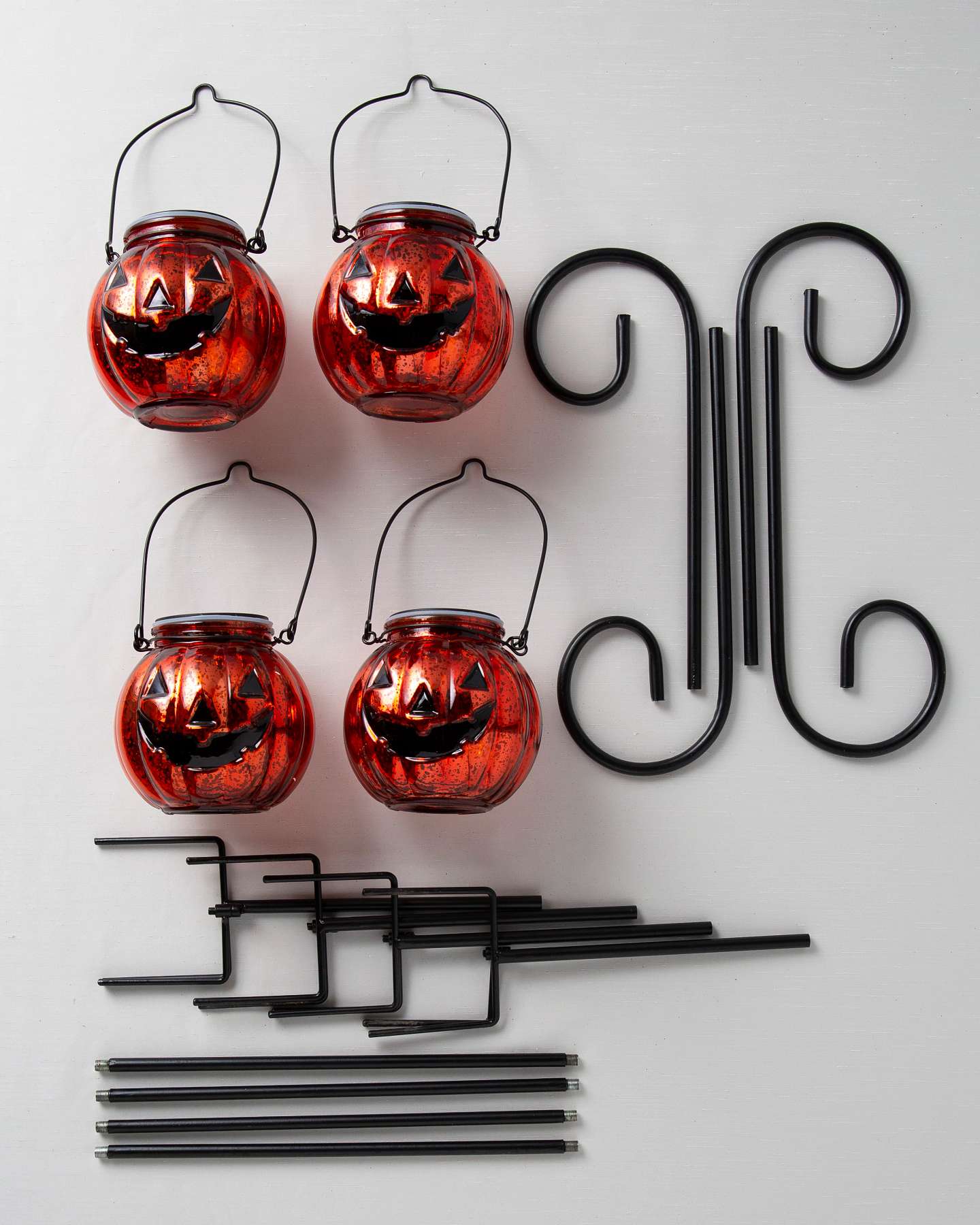 Balsam Hill Solar Powered Jack O Lantern Pathway Lights Set of 4 Close Up Showing Pumpkin Texture
