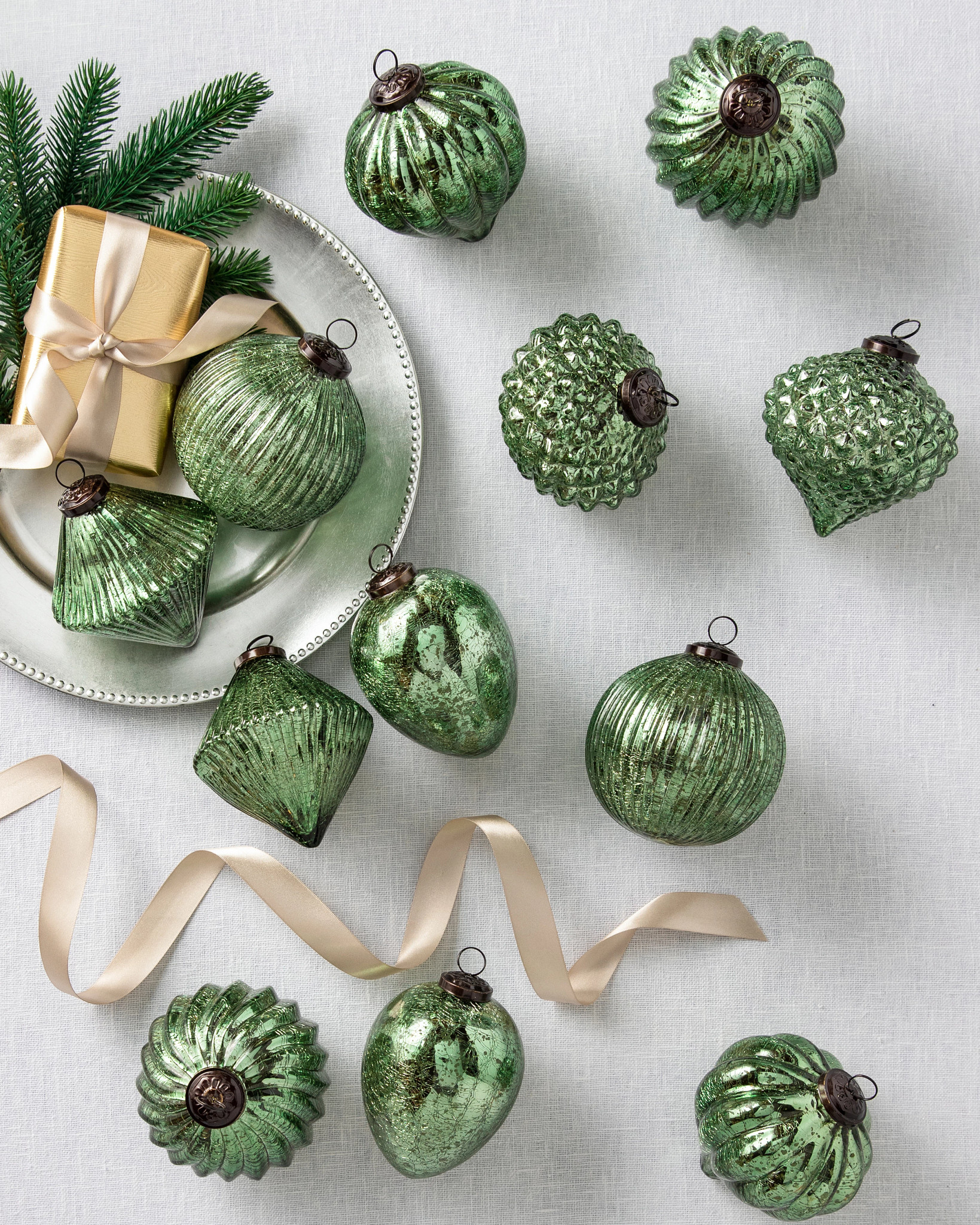 Green BH Essentials Mercury Glass Ornament Set