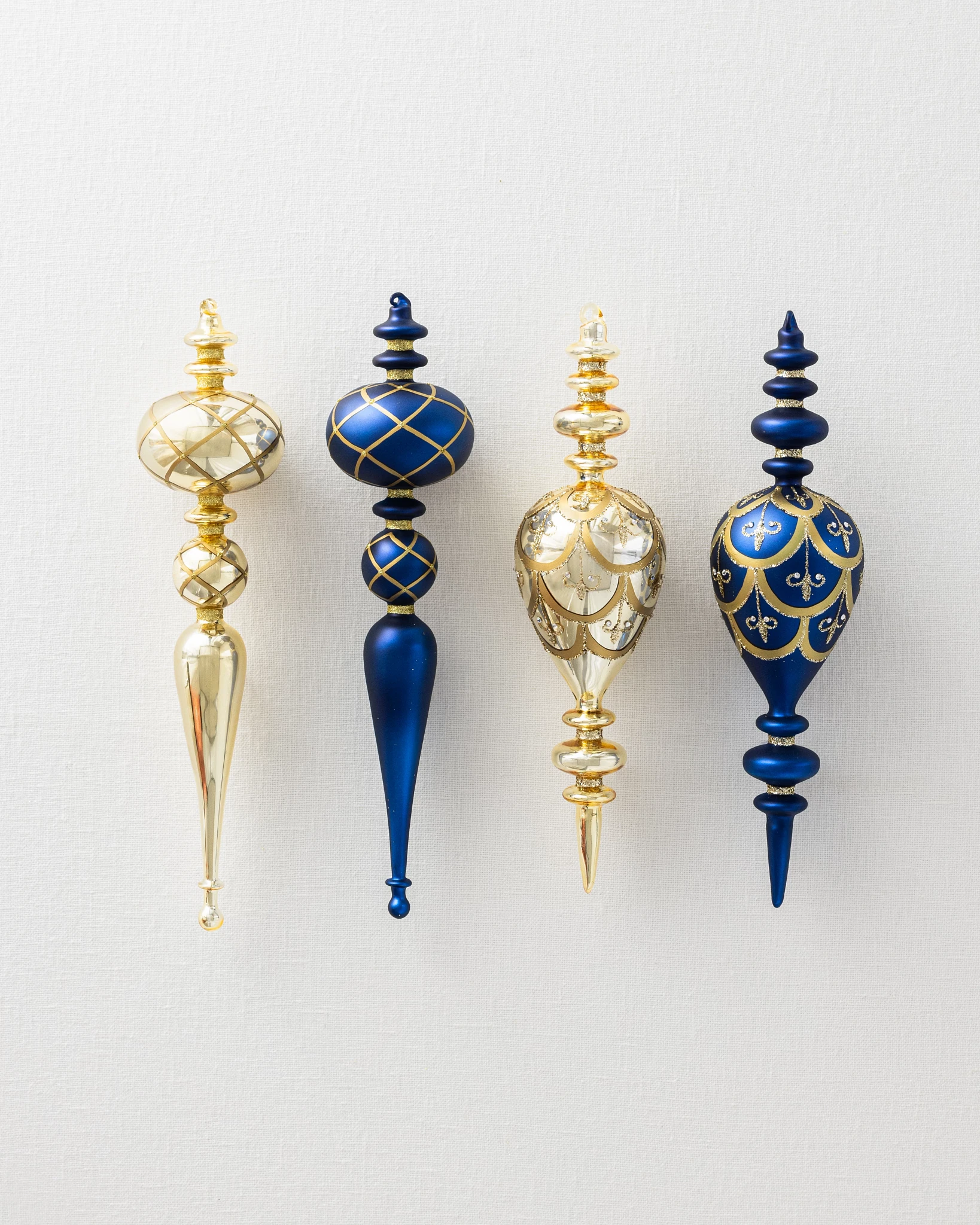 Sapphire & Gold Gilded Glory Glass Finial Ornament Set