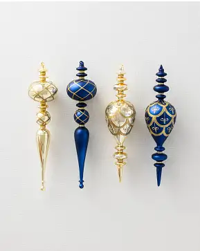 Sapphire & Gold Gilded Glory Glass Finial Ornament Set Sapphire & Gold Gilded Glory Glass Finial Ornament Set