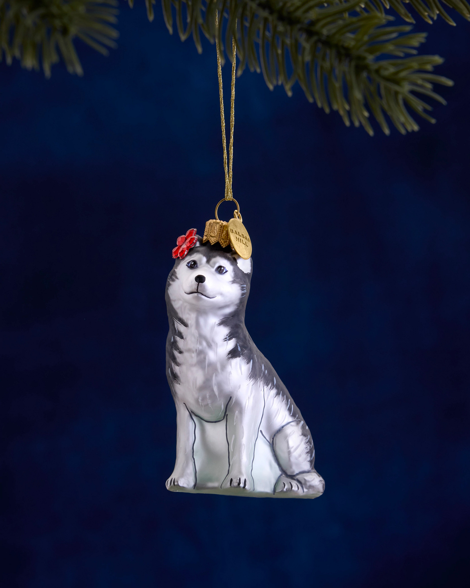 Balsam Hill Studio Husky with Plumeria Ornament