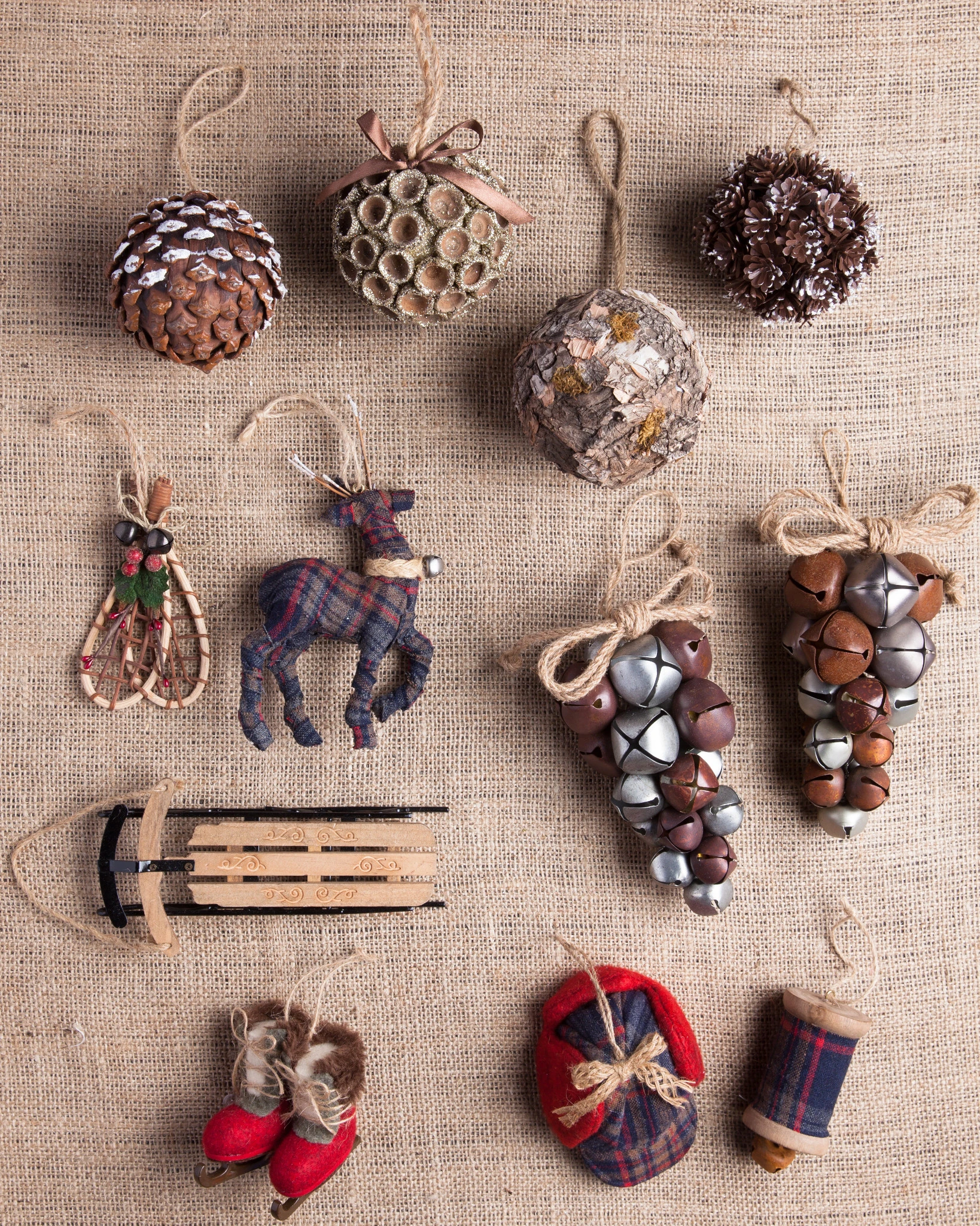 Farmhouse Christmas Mixed Materials Ornament Set, 12 Pieces by Balsam Hill SSC 20