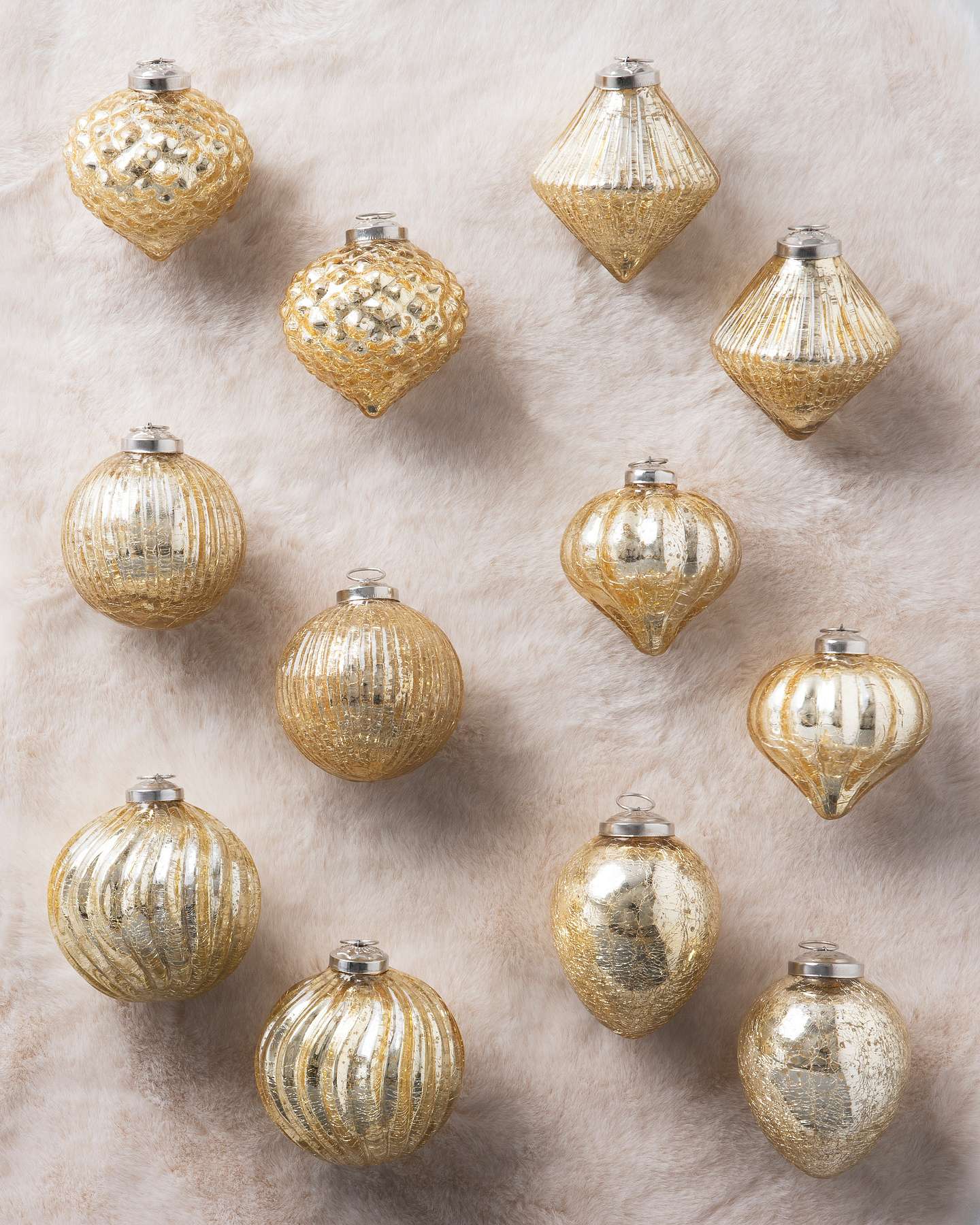 Balsam Hill Essentials Gold Mercury Glass Christmas Ornament Set of 12