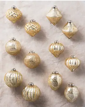 Gold BH Essentials Mercury Glass Ornament Set Gold BH Essentials Mercury Glass Ornament Set