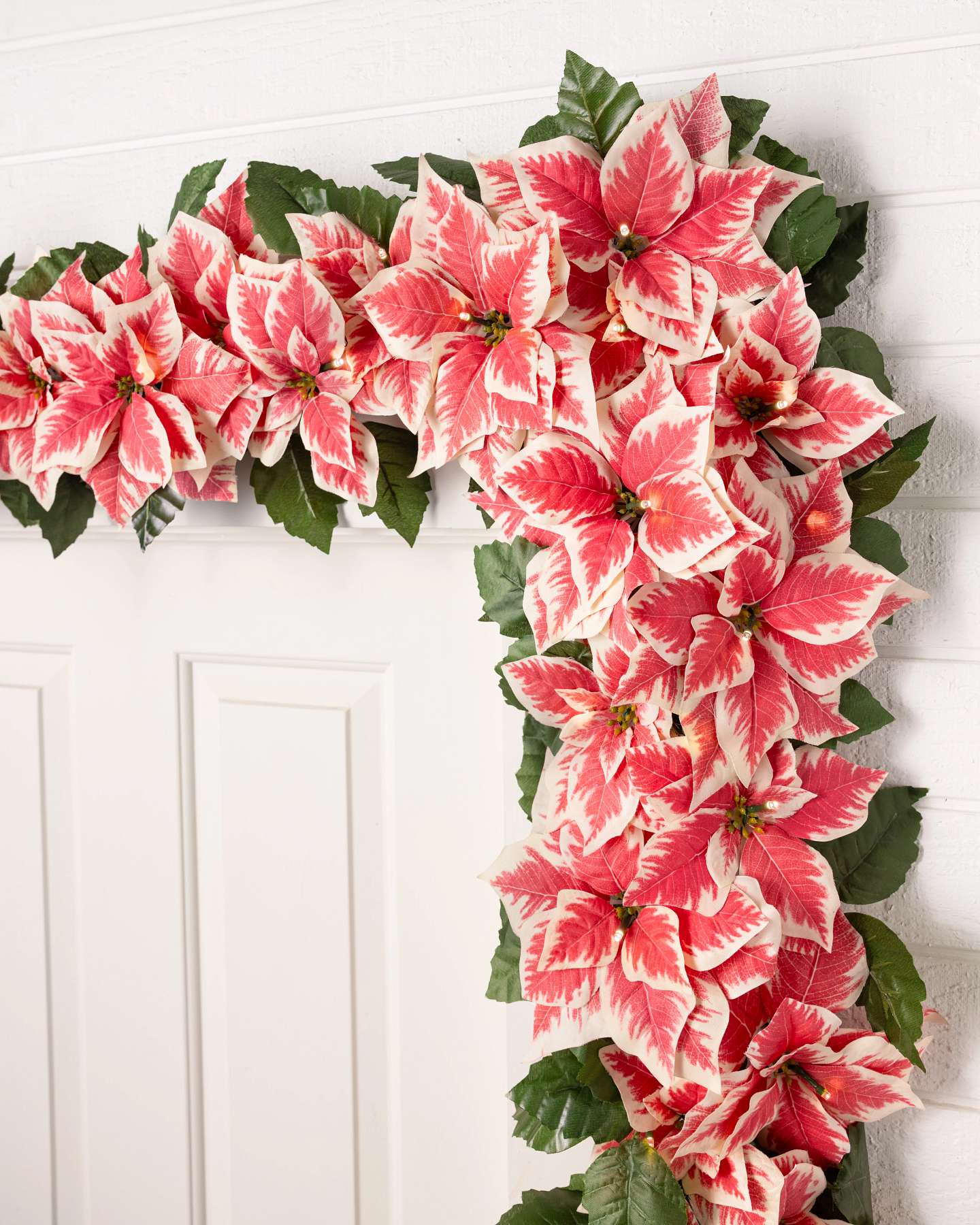 Balsam Hill Marbled Outdoor Lit Poinsettia Garland in Studio Setup