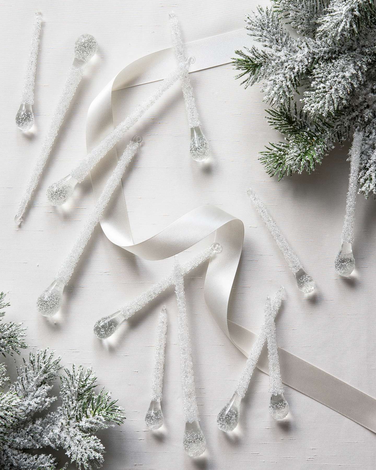 Balsam Hill Nordic Frost Frozen Teardrop Christmas Ornament Set of 12 Showcase