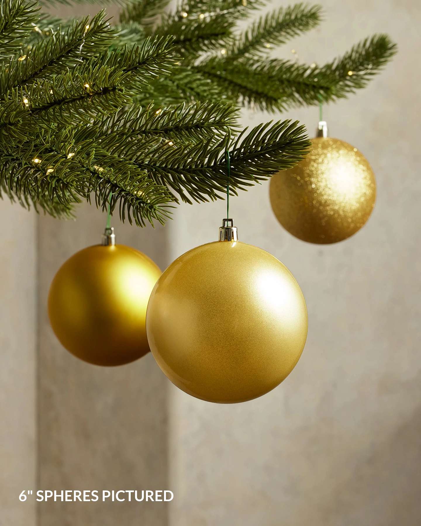 Balsam Hill Gold Shatter Resistant Artificial Christmas Ornament Set of 20 Close-Up