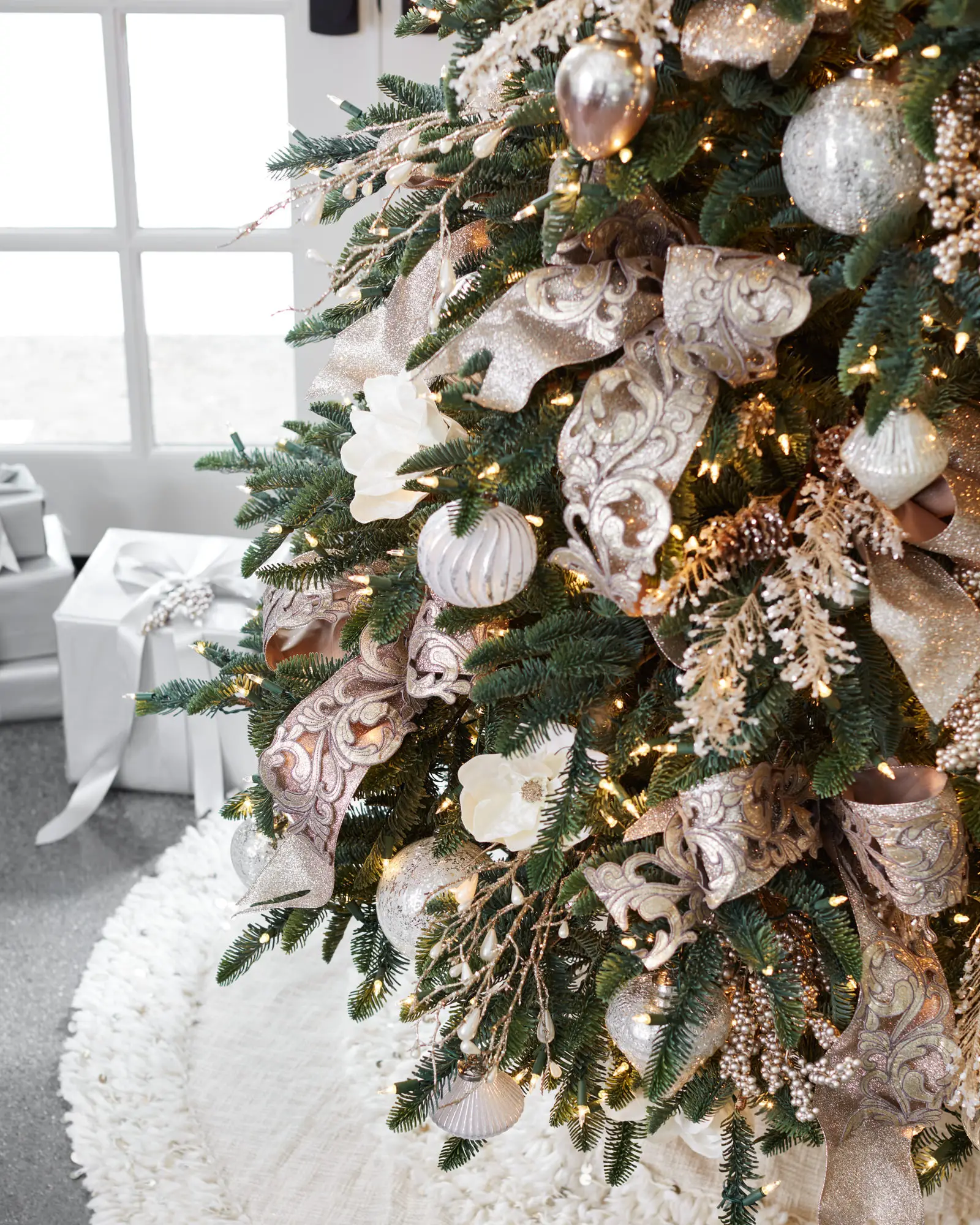 Gold glitter Champagne crushed velvet Christmas Tree Bows Decorations Topper 
