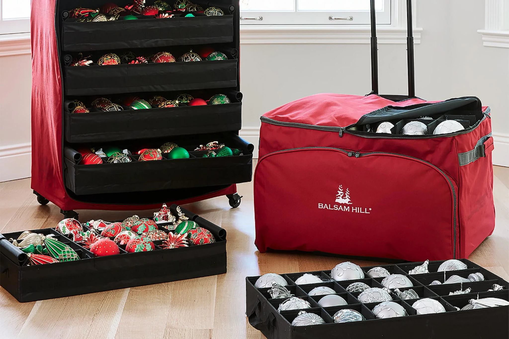 Christmas ornaments in storage bags