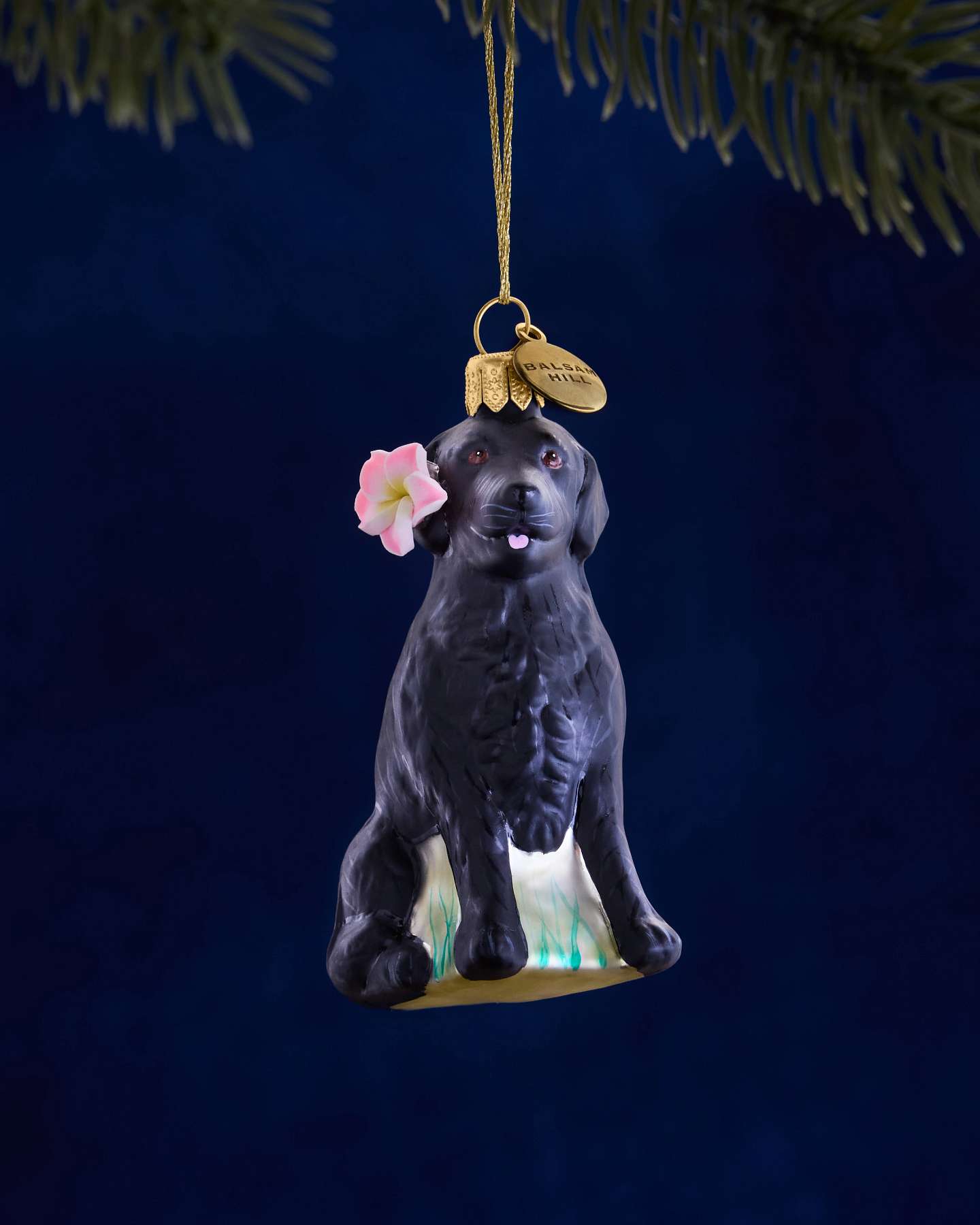 Balsam Hill Studio Black Labrador with Plumeria Ornament
