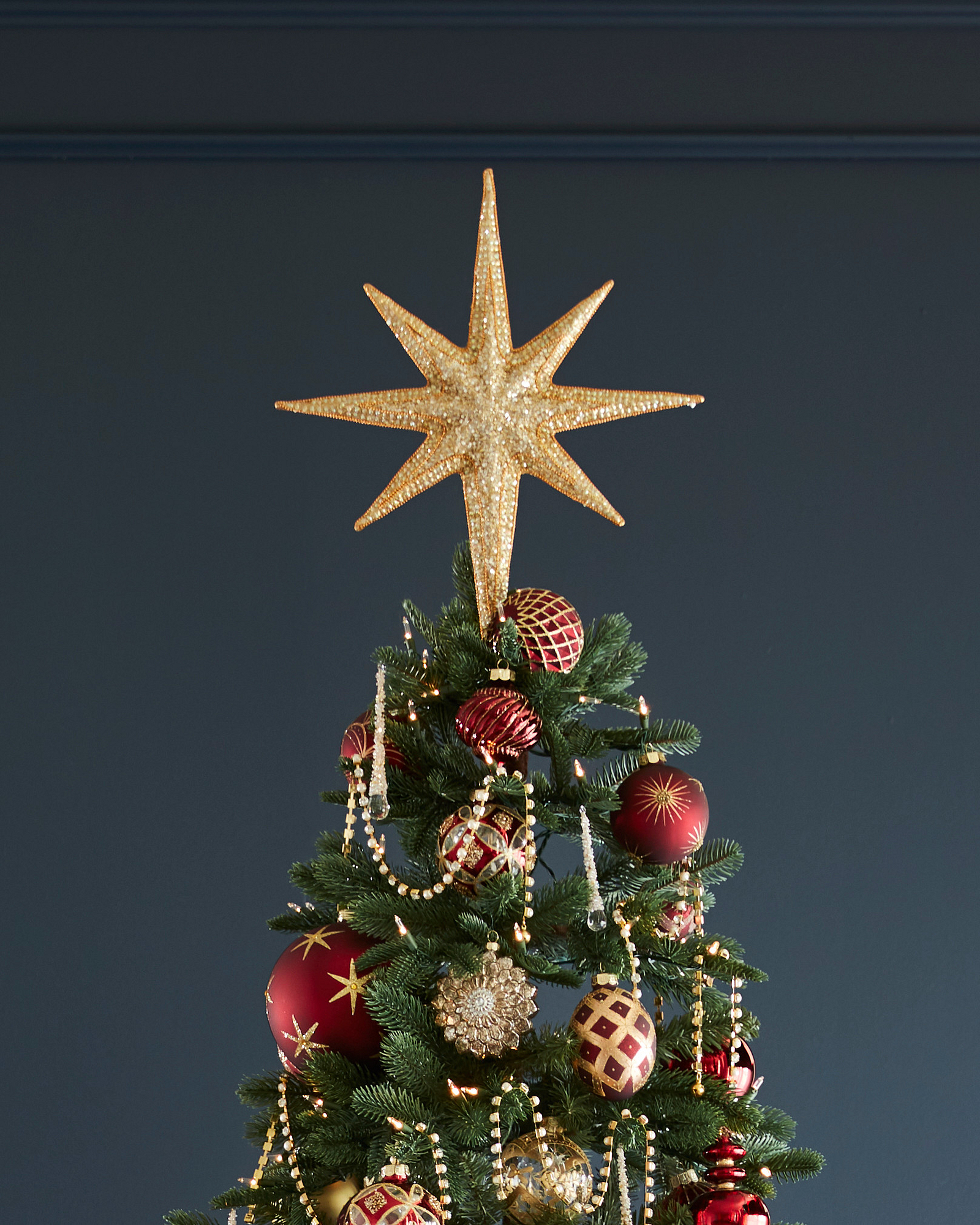 Gold Bethlehem Star Beaded Christmas Tree Topper Balsam Hill