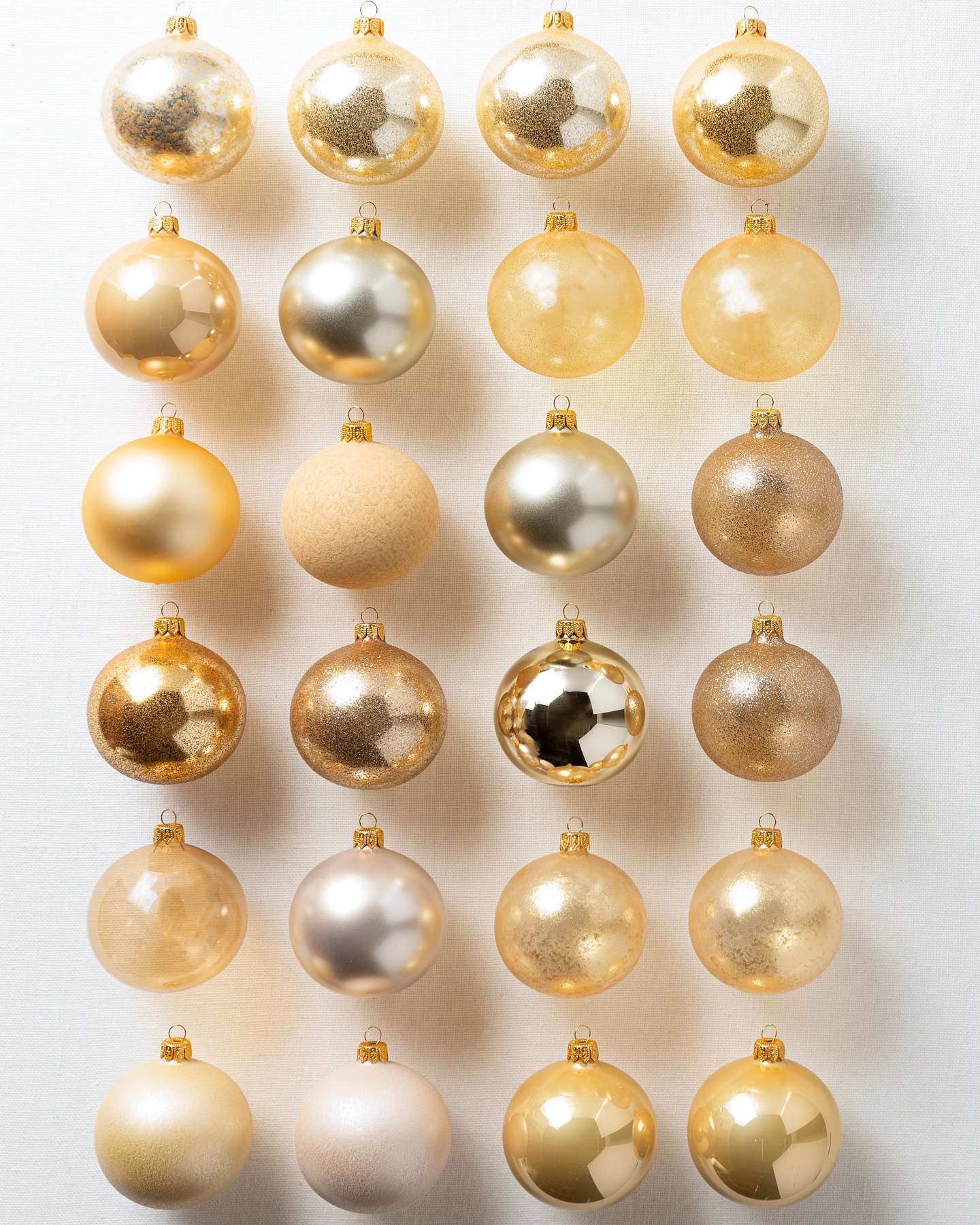 Balsam Hill Essentials Gold Tonal Christmas Ornament Set of 24 Full Display
