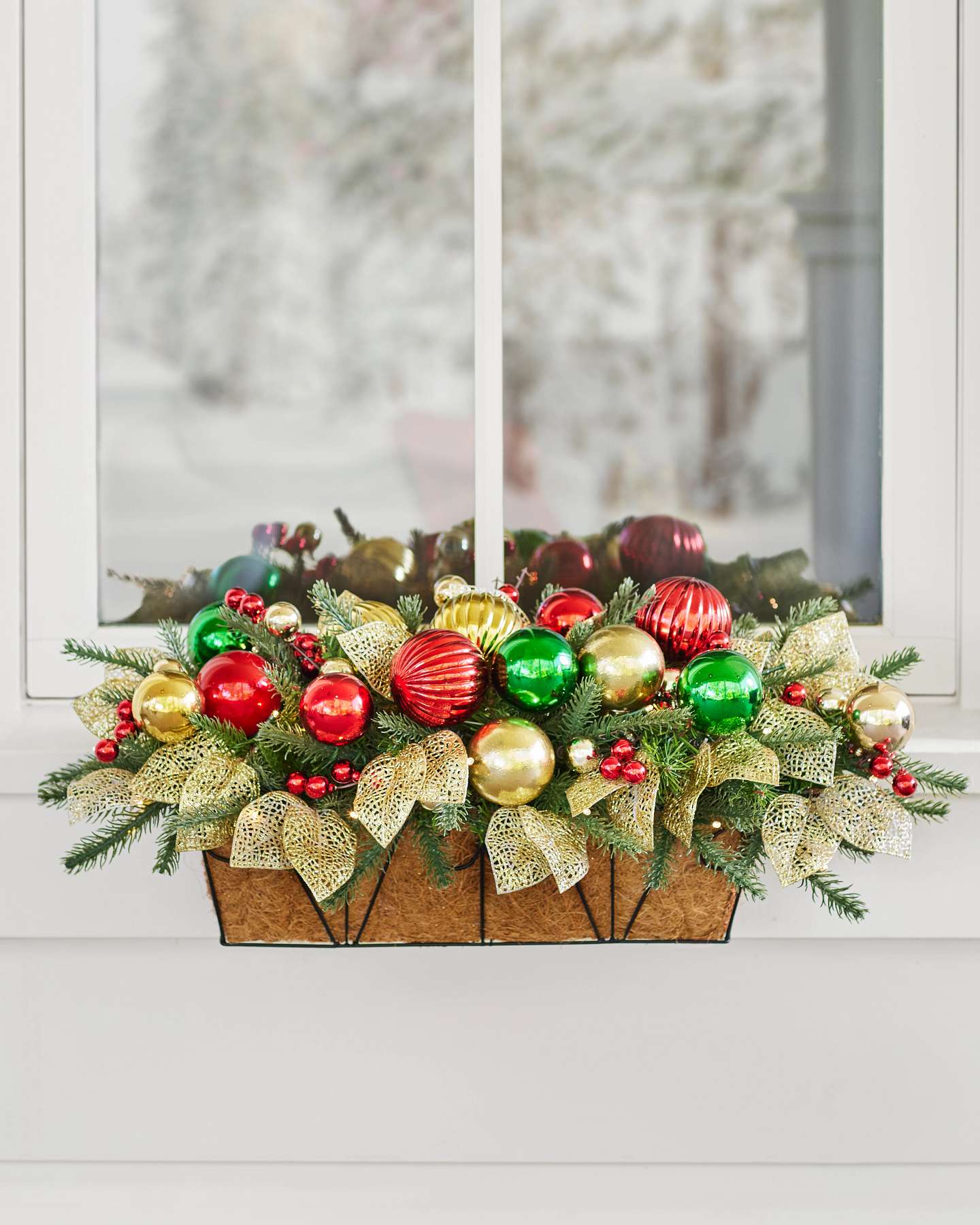 Balsam Hill Outdoor Merry and Bright Artificial Christmas Foliage Festive Lifestyle Setting