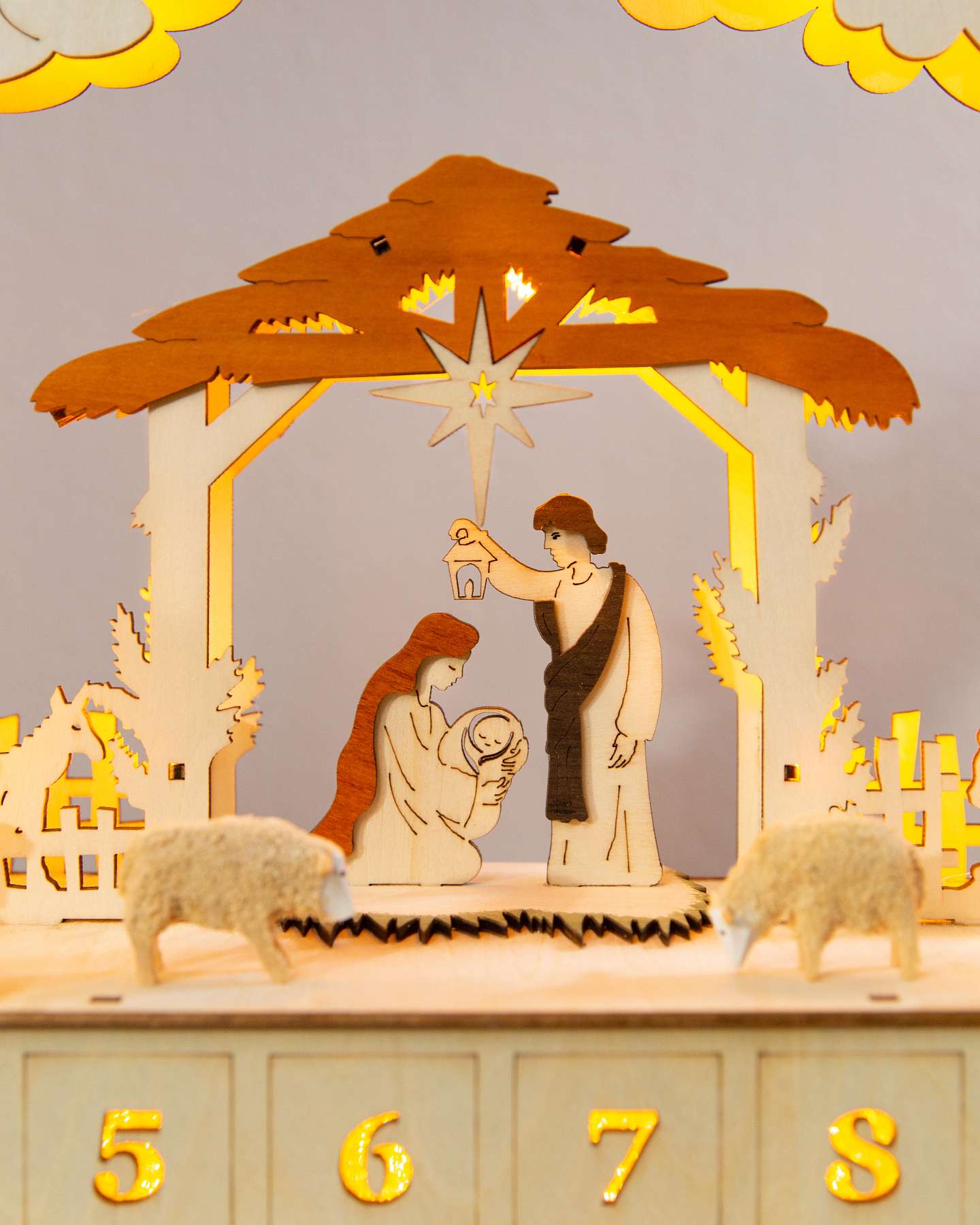 Balsam Hill Lit Wooden Holy Night Nativity Advent Close-Up 2