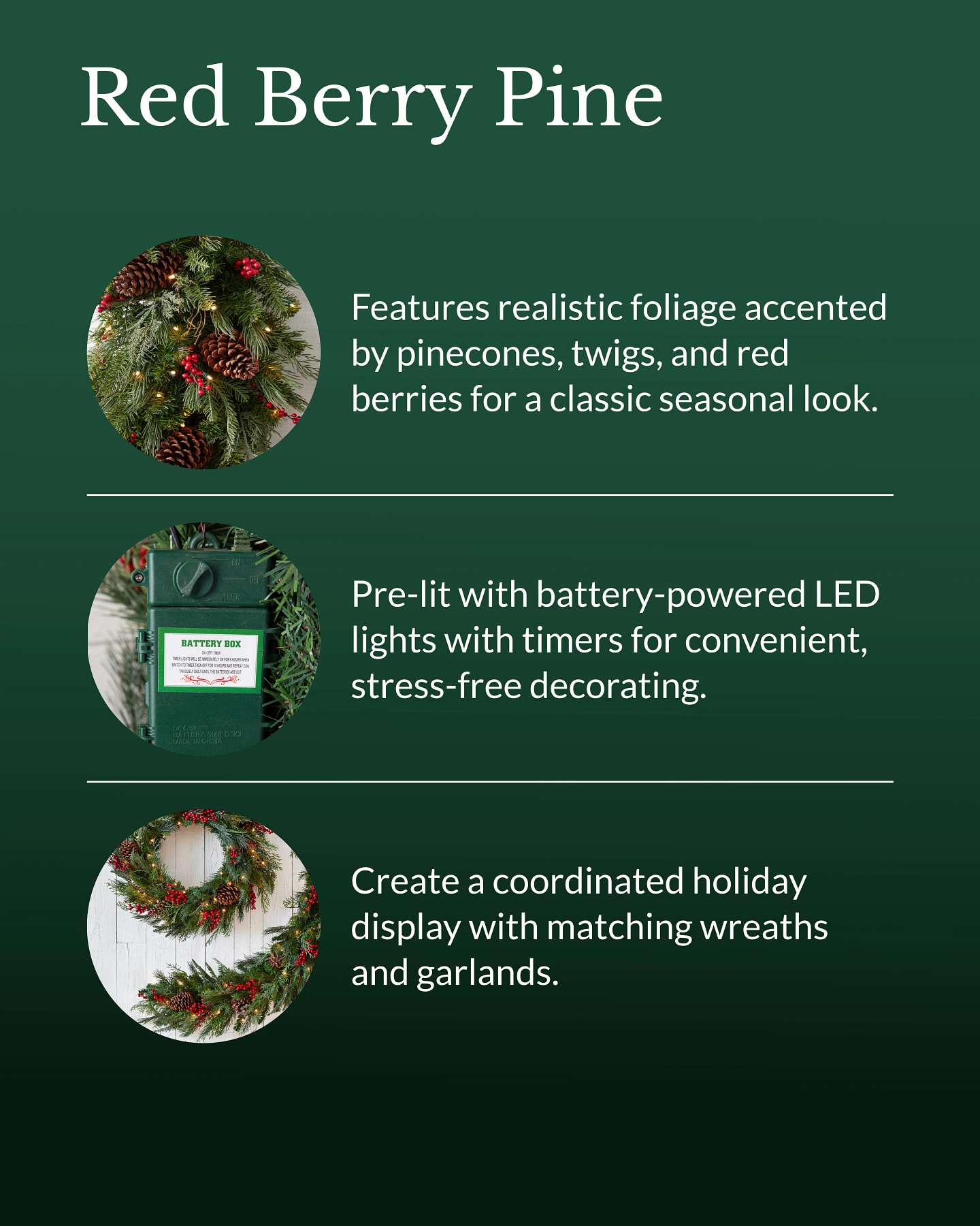 Outdoor Red Berry Pine Wreath