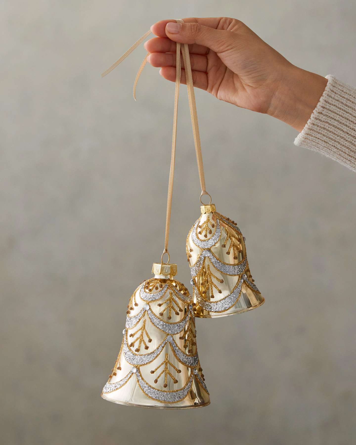 Gilded Glory Glass Bell Ornaments, Set of 8