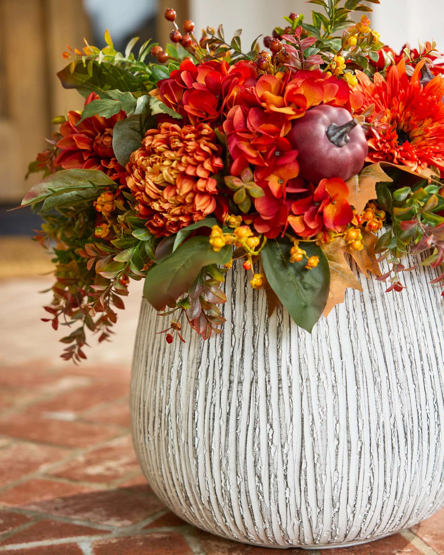 Balsam Hill 24 Inch Pumpkin Floral Potted Artificial Fall Flowers in Outdoor Display