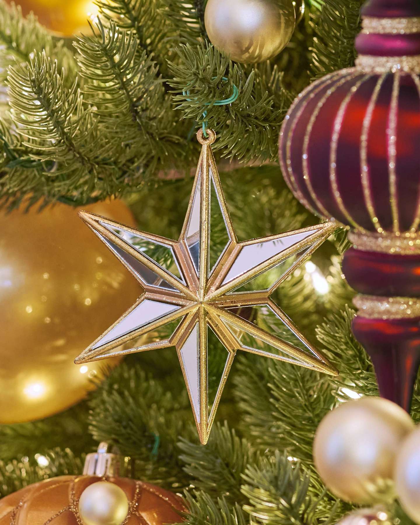 Balsam Hill Gold and Silver Star Artificial Christmas Ornament Set with Festive Styling