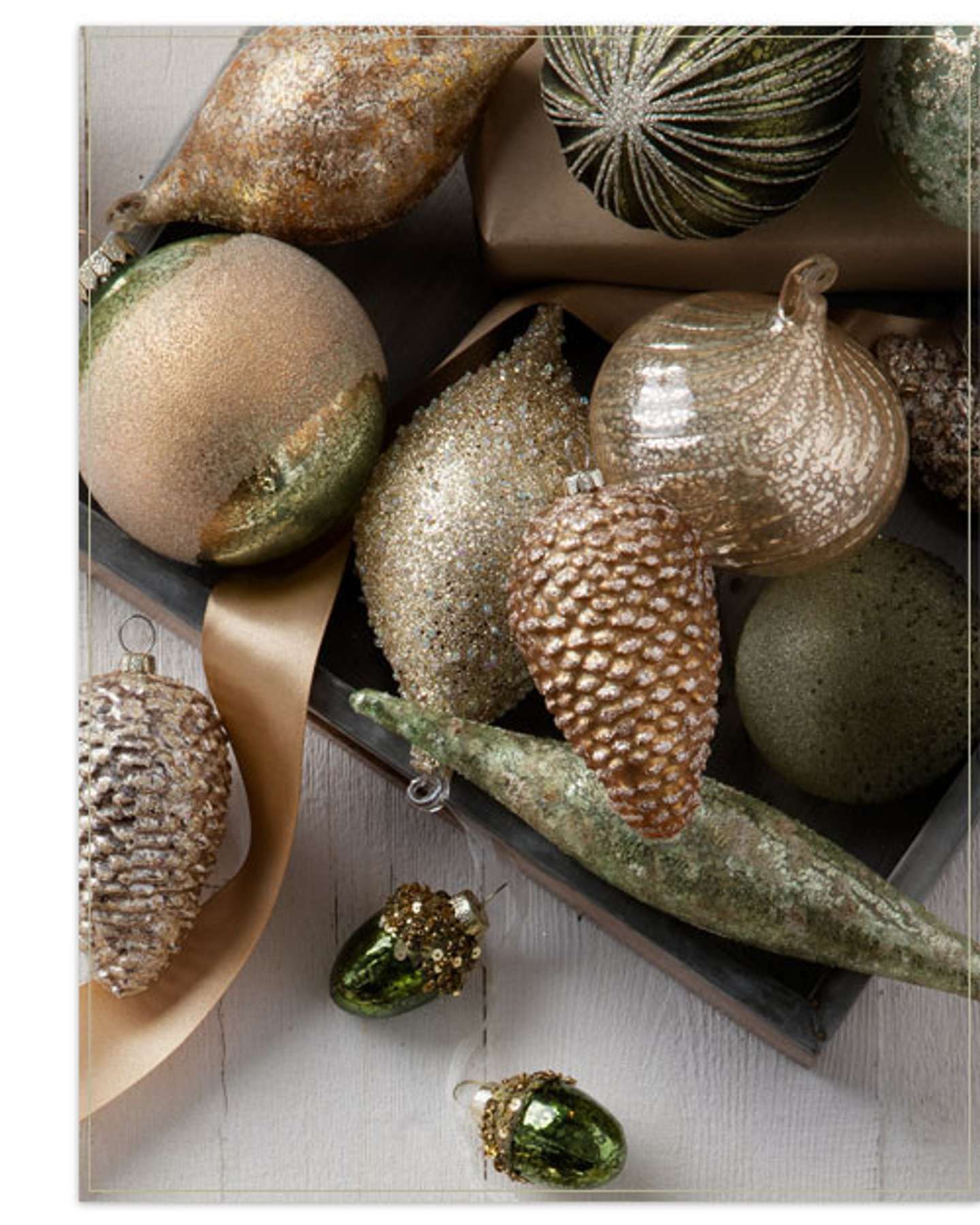 Balsam Hill Grand Forest Christmas Ornament Set Featuring Intricate Detailing