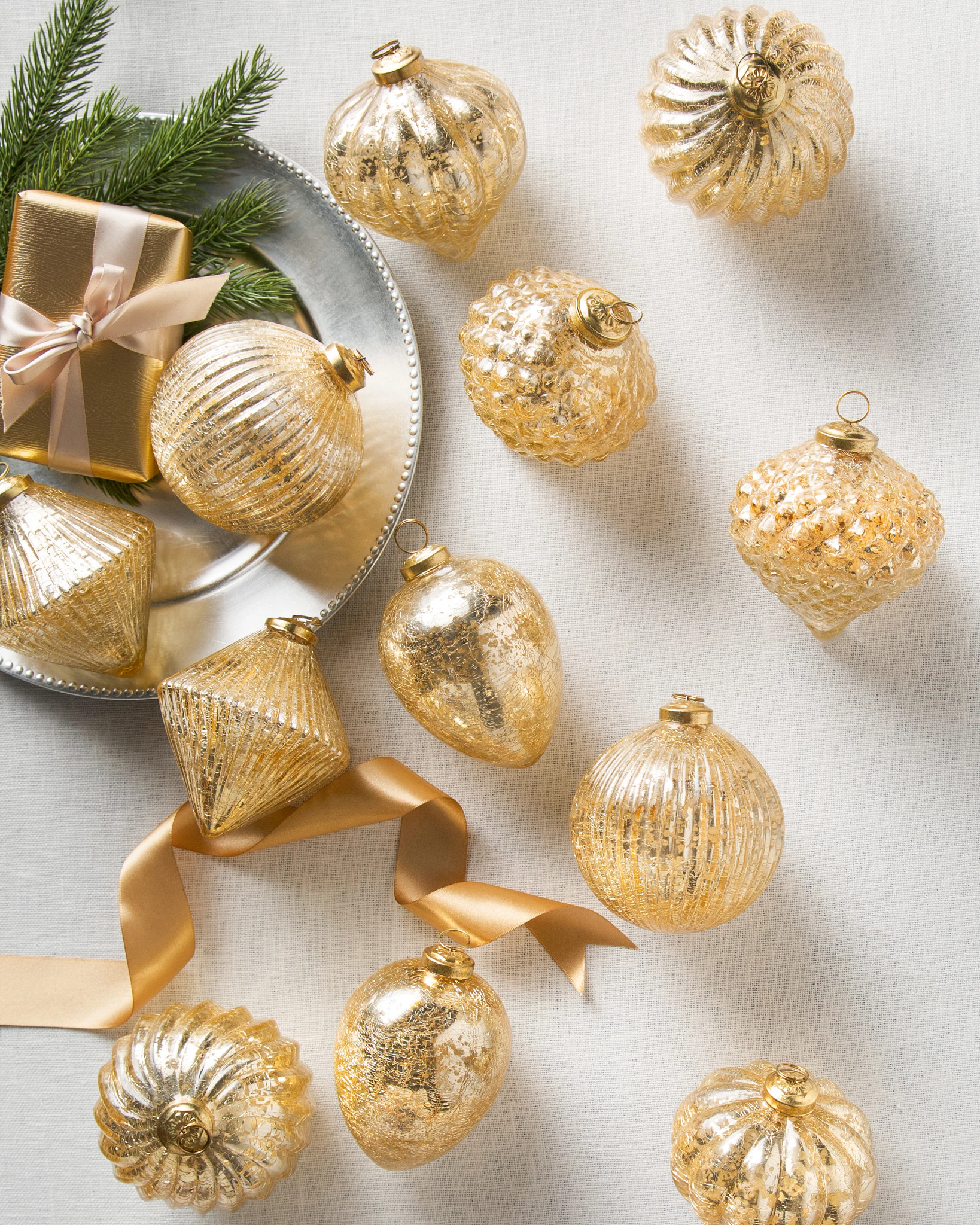 Gold BH Essentials Mercury Glass Ornament Set