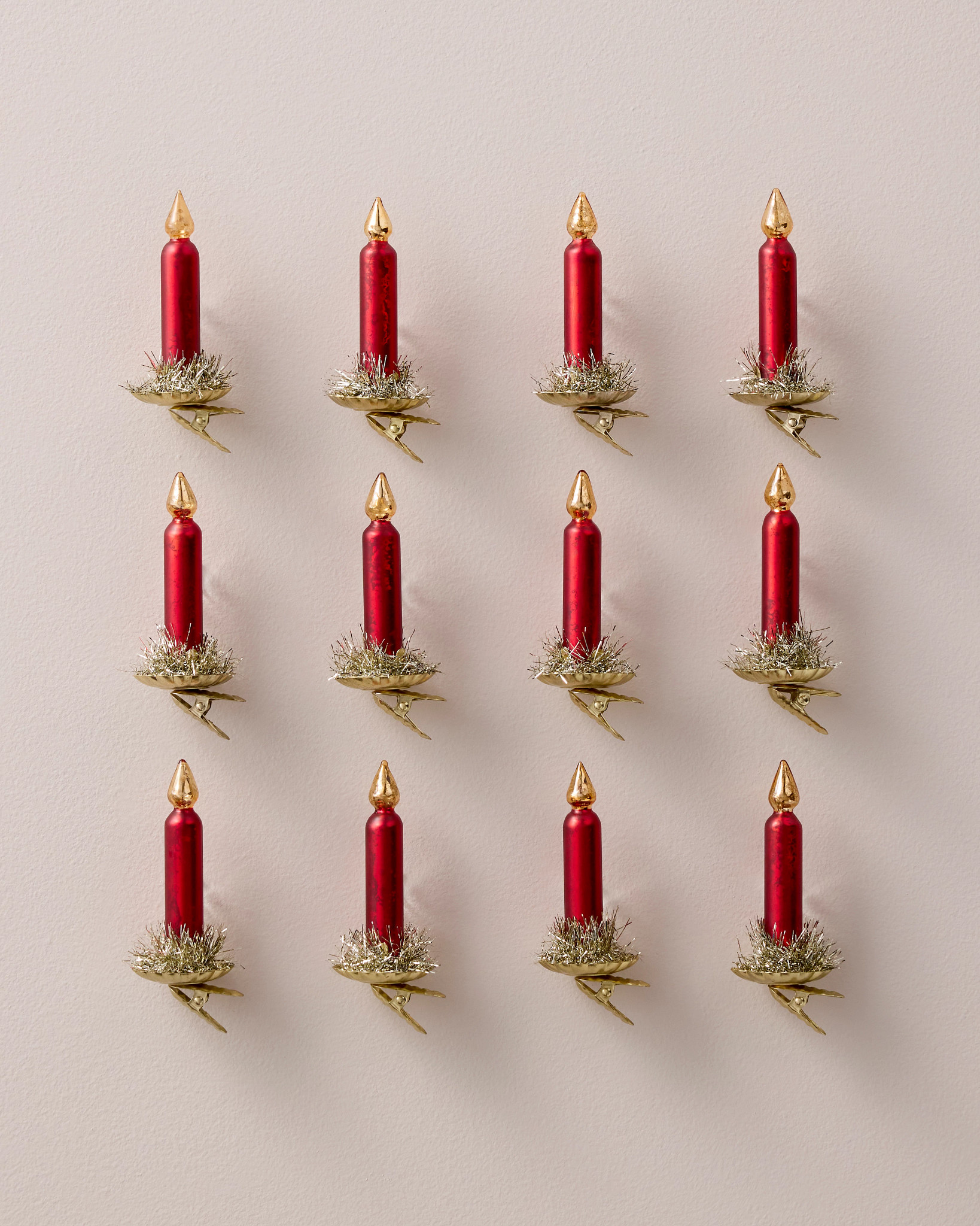 Red Vintage Christmas Tree Glass Candle Clip Set