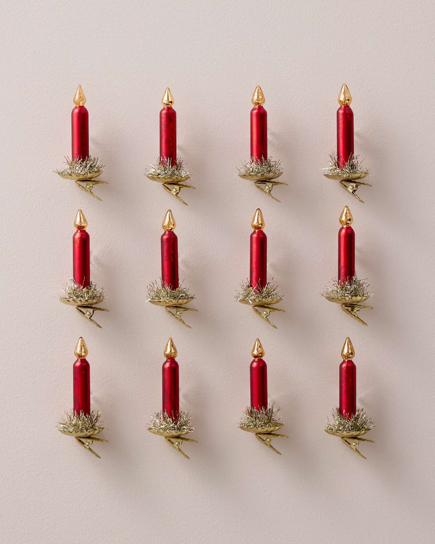 Red Vintage Christmas Tree Glass Candle Clips, Set of 12