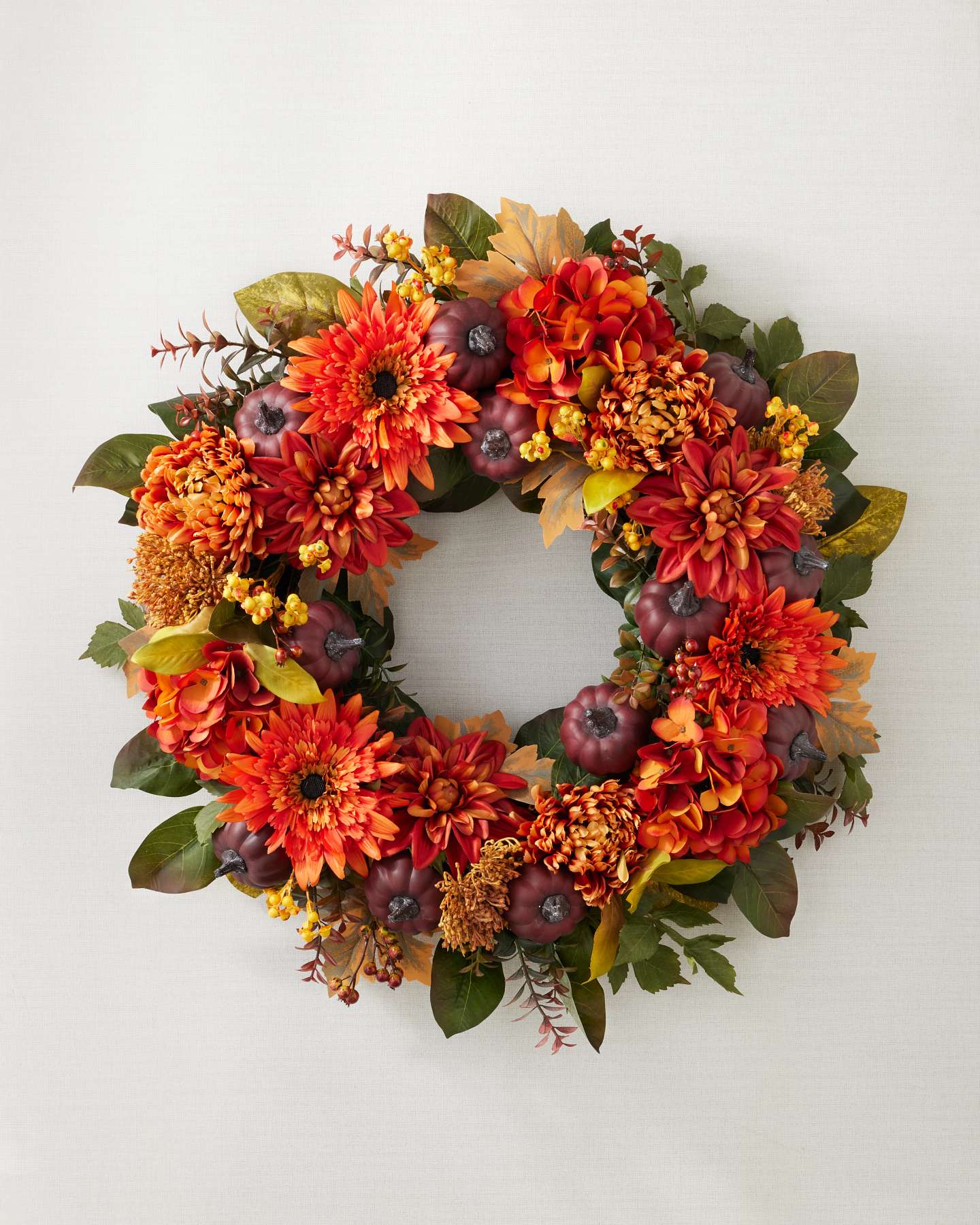Balsam Hill Pumpkin Floral Artificial Fall Wreath Full View