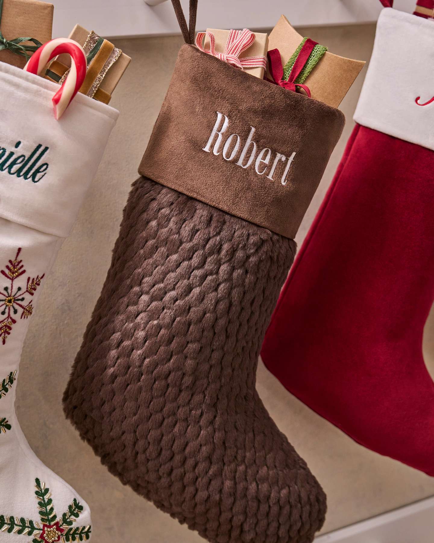 Dark Brown Faux Fur Quilted Christmas Stockings