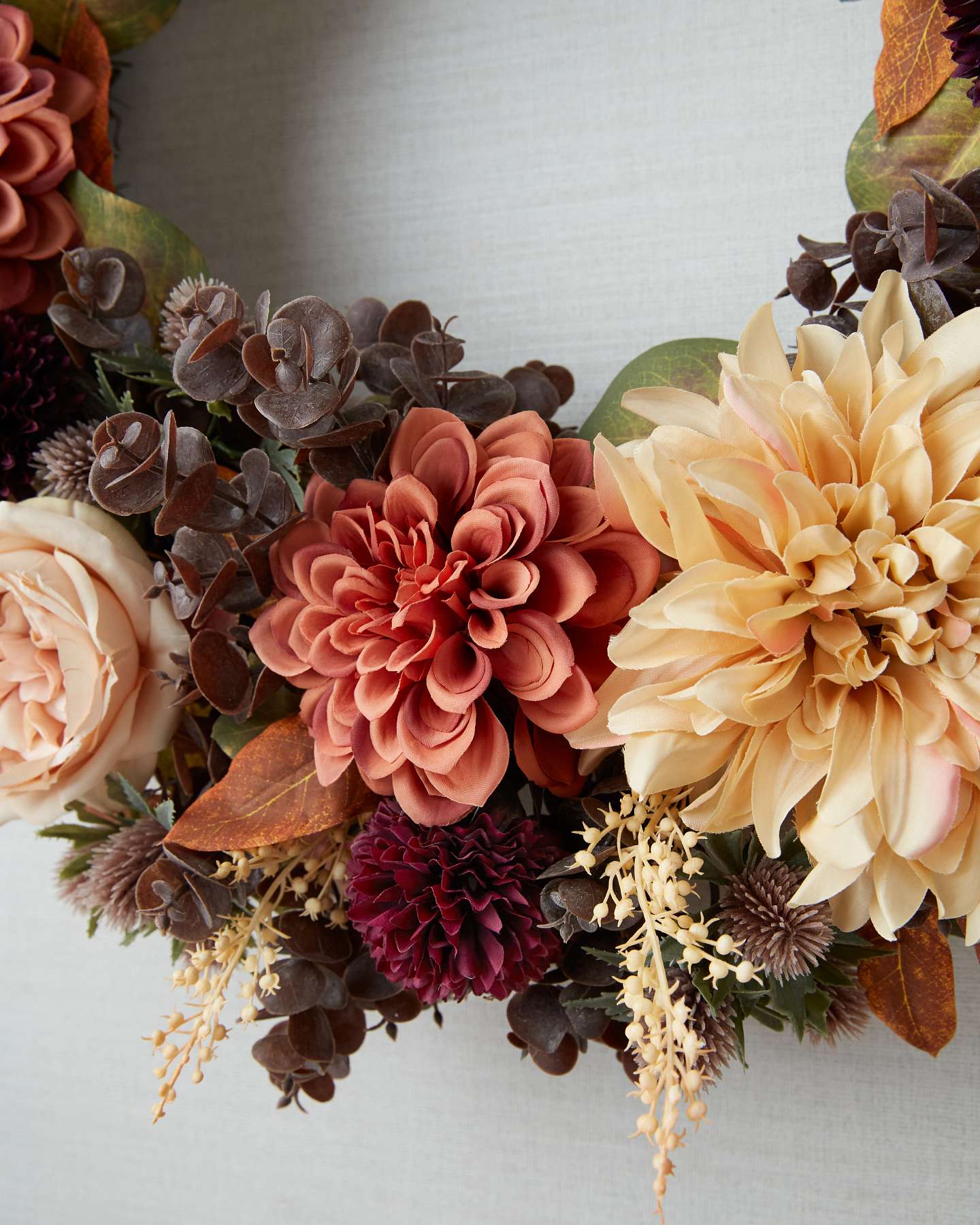 Balsam Hill 26-Inch Sunset Harvest Blooms Wreath Closeup Angle