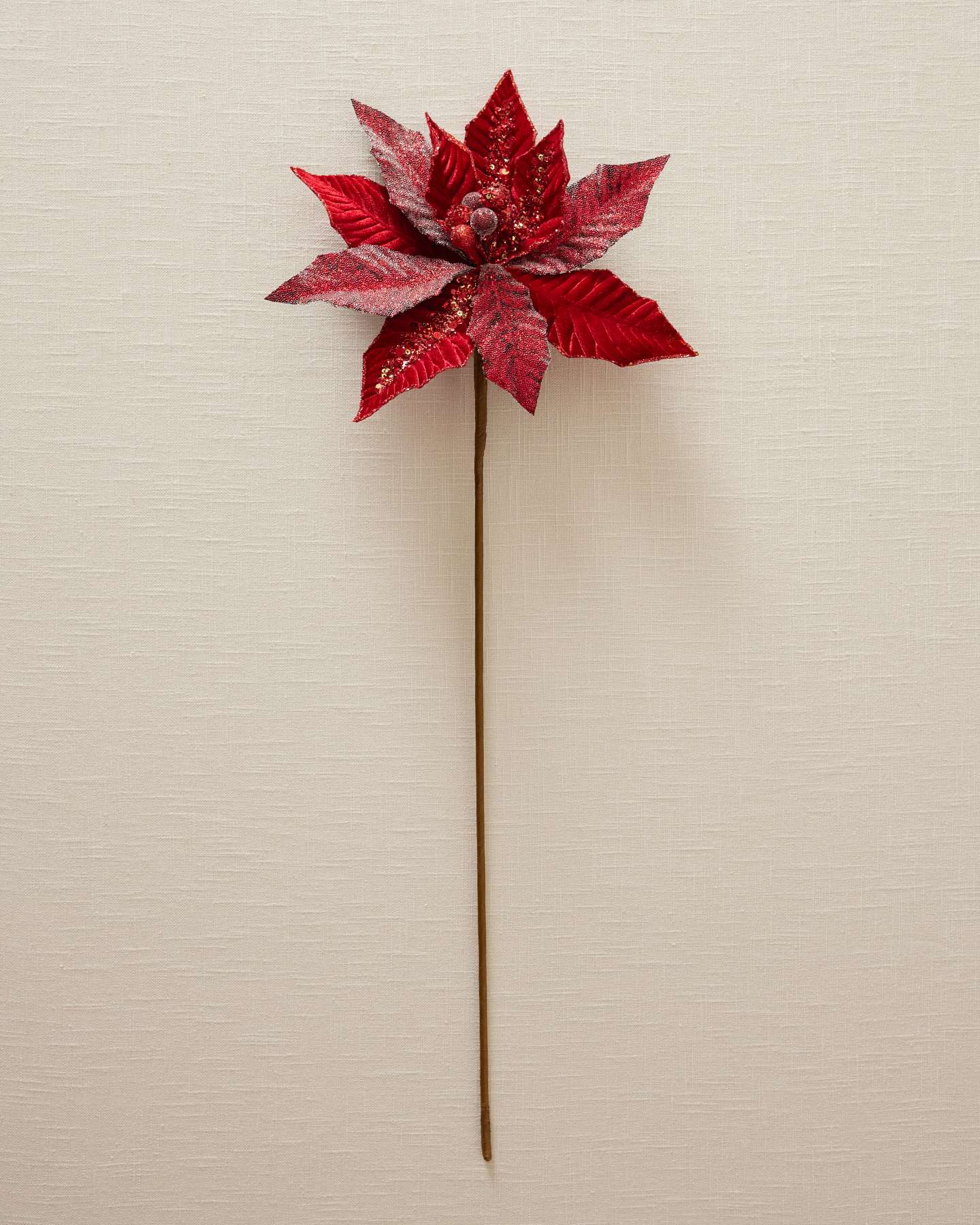 Red Glittered Beaded Velvet Poinsettia Picks, Set of 12