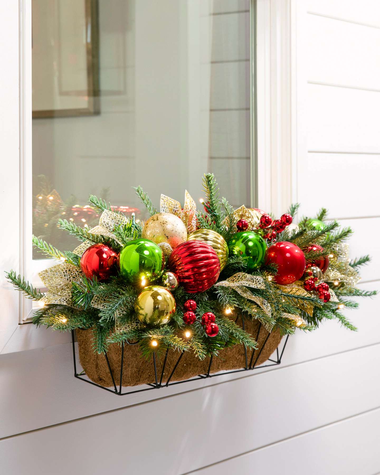 Balsam Hill Outdoor Merry and Bright Artificial Christmas Window Box 30-Inch Classic Festive Decor