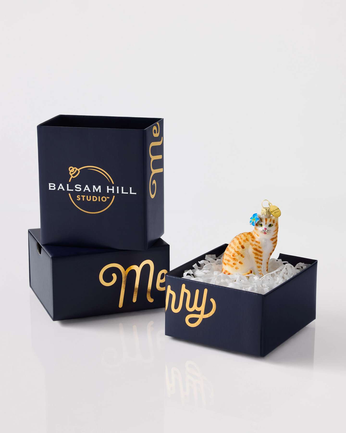 Balsam Hill Studio Orange Cat with Plumeria Ornament