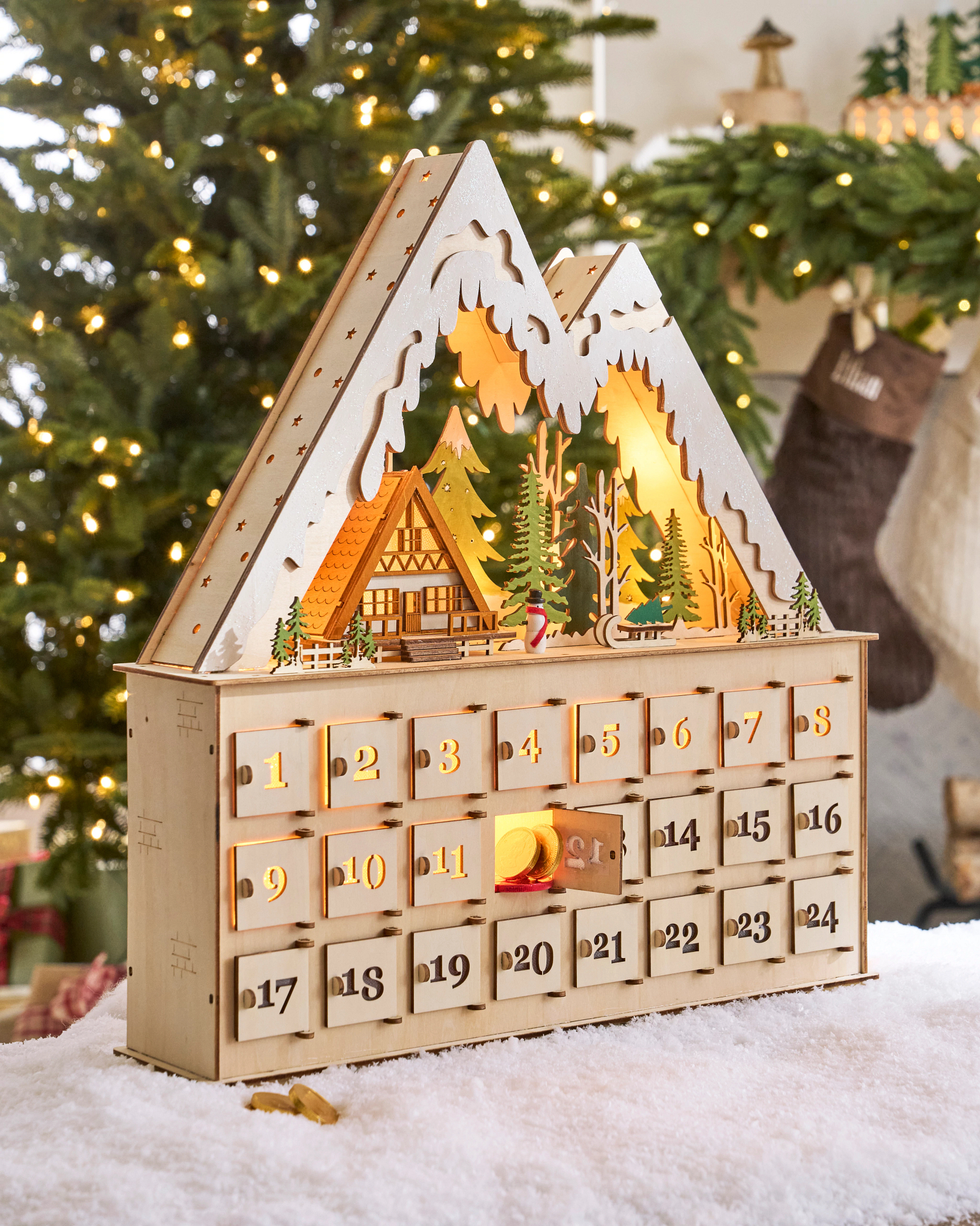 Lit Wooden Snowy Cabin Advent Calendar | Balsam Hill Lit Wooden Snowy Cabin Advent Calendar | Balsam Hill