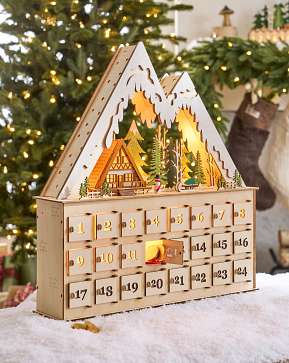 Lit Wooden Snowy Cabin Advent Calendar Lit Wooden Snowy Cabin Advent Calendar