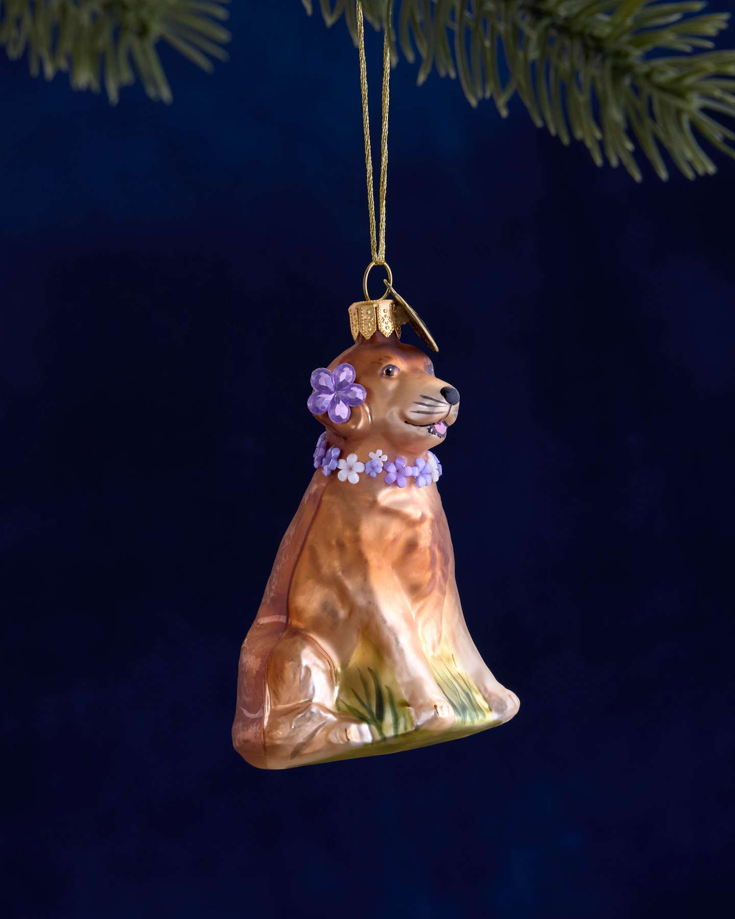 Balsam Hill Studio Retriever with Purple Flowers Ornament