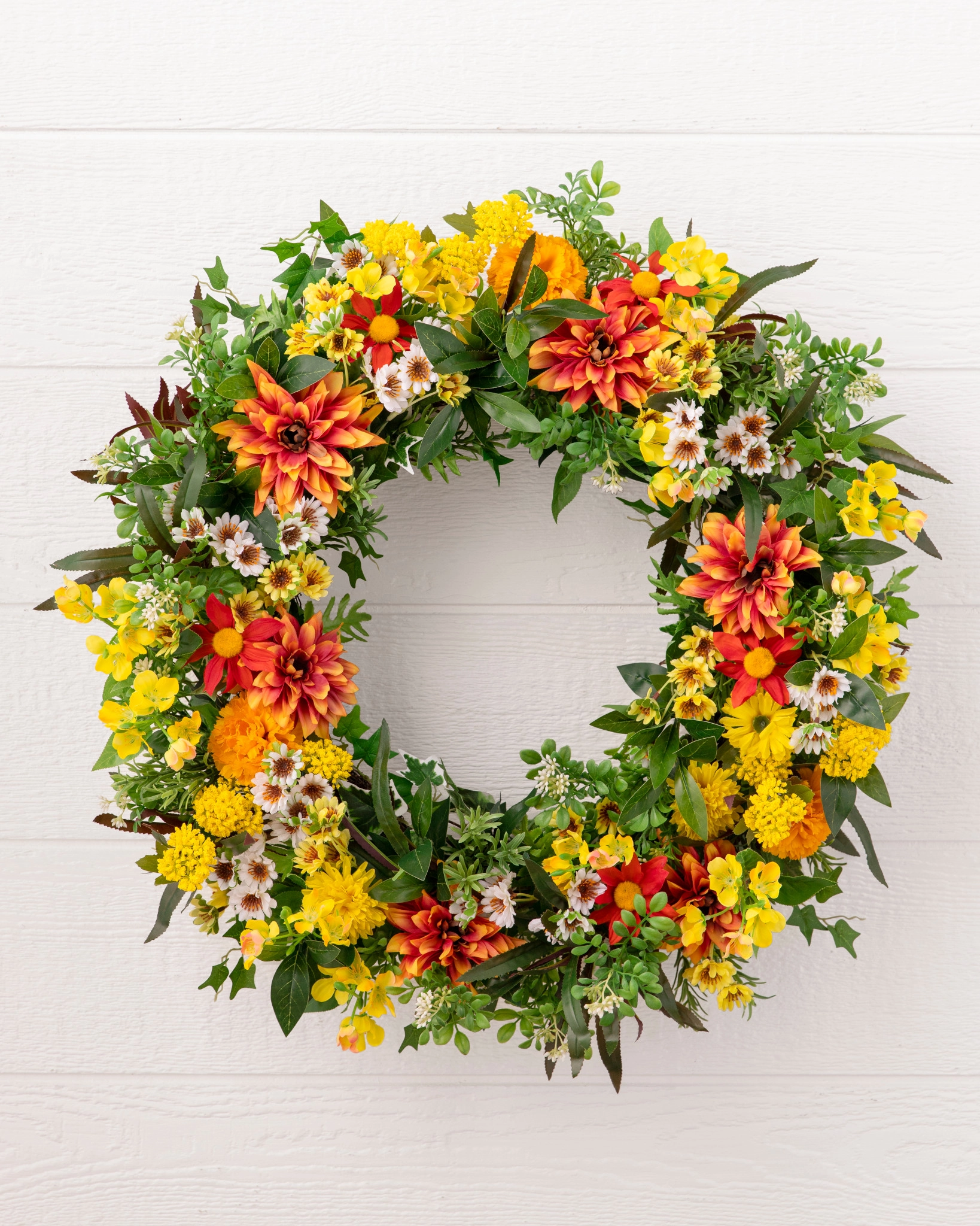 Outdoor Sunrise Dahlia Artificial Spring Wreath Balsam Hill