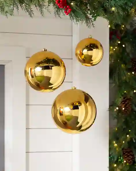 Gold Outdoor Big & Bright Shatterproof Ornaments by Balsam Hill