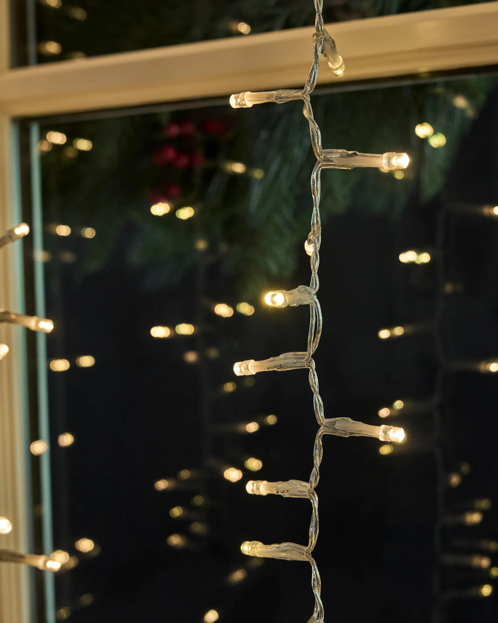 Warm White Twinkling Curtain Cluster Micro LED Light String with Clear Cord
