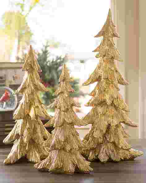Golden Christmas Tabletop Trees, Set of 3 by Balsam Hill SSC 10